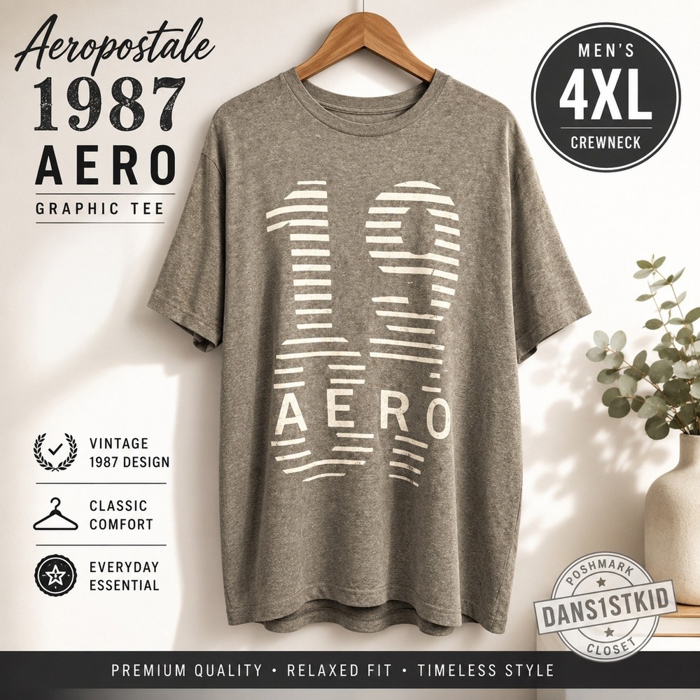 Aeropostale‎ 4XL Gray Striped 1987 AERO Graphic Crewneck T-Shirt